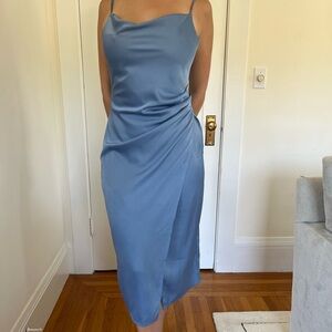 Lulu's Blue Cowl Neck Wrap Midi Dress